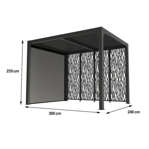 Bâche pour pergola bioclimatique PER 24R30R BI avec rideau manuel et panneaux moucharabieh – HABRITA Paiement Sécurisé
