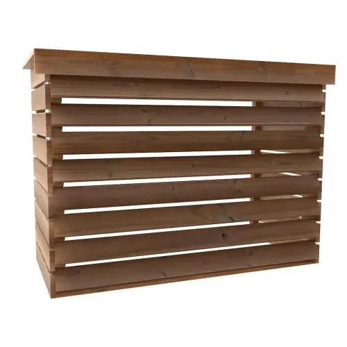 Dernier Modèle Cache climatiseur extérieur – Bois thermochauffé – Ventelles fixes – Fixation murale ou au sol – 0,77 m² – HABRITA