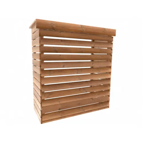 Dernier Modèle Cache climatiseur extérieur XL – Bois thermochauffé – Ventelles fixes – Fixation murale ou au sol – 0,77 m² – HABRITA