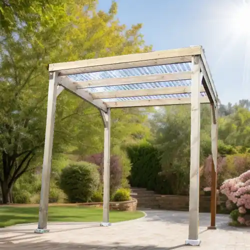 Carport Autoclavé Toit Plat 4,00 m² – Pin Sylvestre – Tôle Ondulée Transparente – Sans Plancher – HABRITA Soldes