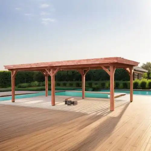 Meilleur Choix Carport Ombra – 4,04 x 7,54 m – Sapin du Nord Contrecollé – 6 Poteaux – Toit Bac Acier – HABRITA