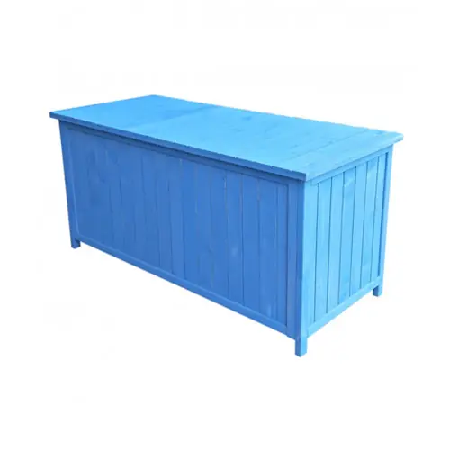 Coffre de Rangement 0,42 m³ – Bois Lasuré Bleu – Couvercle avec Équerres – HABRITA Expédition Rapide