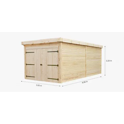 Garage bois massif 16,24 m² madriers 28 mm – toit acier – double porte – HABRITA Dernier Modèle