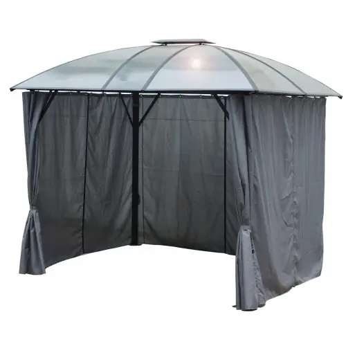 Meilleure Vente Gloriette aluminium avec rideaux - Toit 4 pentes - Gris anthracite - 10,80 m² - Toit polycarbonate anti-UV 6 mm - HABRITA