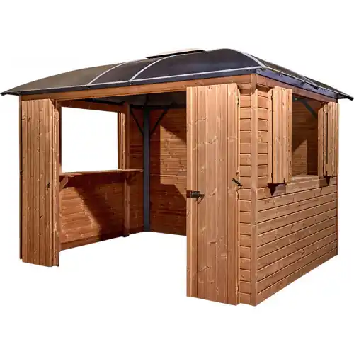 Acheter En Ligne Gloriette de jardin aluminium gris anthracite & épicéa thermo chauffé 10,80 m² - toit polycarbonate anti-UV - HABRITA