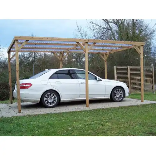 Pergola 14,79 m² – Bois Thermochauffé – Toit Plat avec 2 Modules Latéraux – HABRITA Bon Marché
