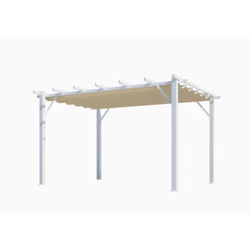 Nouvel Arrivage Pergola aluminium blanc perle - 12 m² - Poteaux 10x10 cm - Toile polyester écru 140 gr/m² - HABRITA