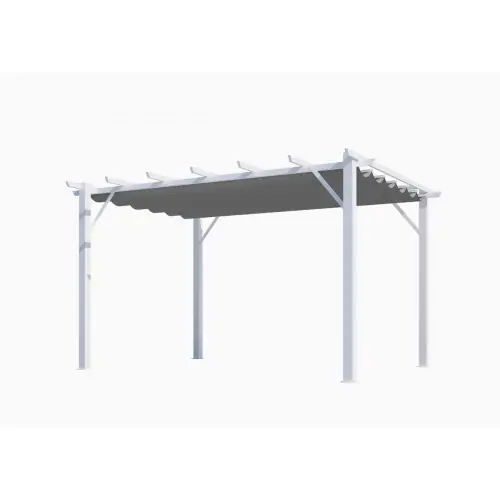 Seulement Aujourd&rsquo;hui Pergola aluminium blanc perle – 12 m² – Poteaux 10×10 cm – Toile polyester gris 280 gr/m² – HABRITA
