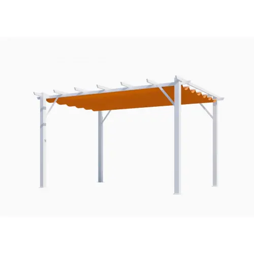 Pergola aluminium blanc perle - 12 m² - Poteaux 10x10 cm - Toile polyester rouille 140 gr/m² - HABRITA Offre Exclusive