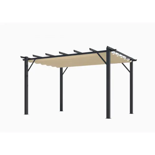 Solde Pergola aluminium gris anthracite – 12 m² – Poteaux 10×10 cm – Toile polyester écru 140 gr/m² – HABRITA