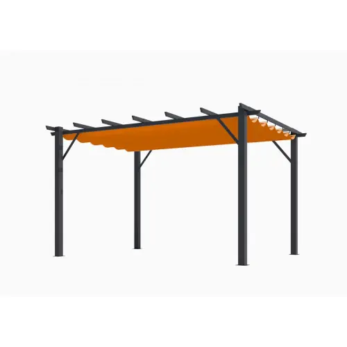 Pergola aluminium gris anthracite - 12 m² - Poteaux 10x10 cm - Toile polyester rouille 140 gr/m² - HABRITA Promotion