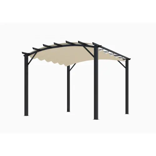 Bon Marché Pergola arche structure mixte aluminium/acier - coloris gris anthracite - toile couleur écru - 140 gr/m² - HABRITA