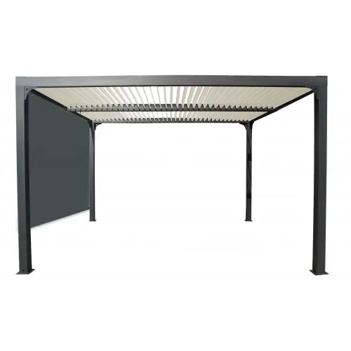 Pergola bioclimatique ALUMINIUM 10,80 m² + rideau manuel - coloris gris - HABRITA Commande En Gros