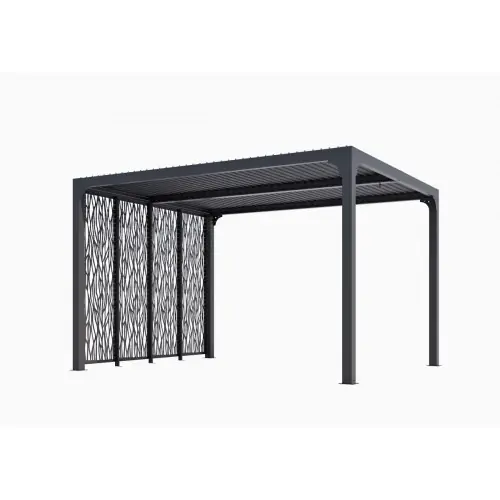 Livraison Express Pergola Bioclimatique Aluminium Gris Anthracite avec 4 Panneaux Moucharabieh - 10,80 m² - Lames Orientables Manuelles - HABRITA
