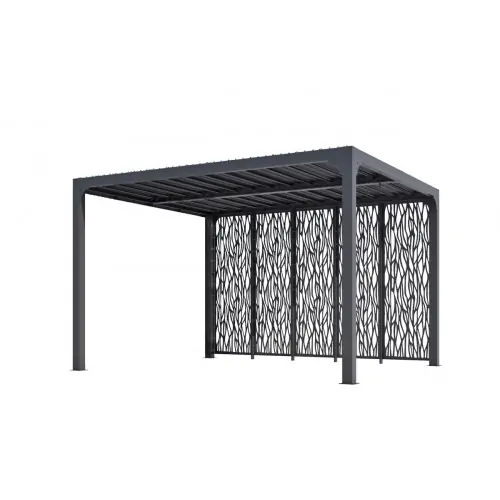 Achetez Aujourd'hui Pergola Bioclimatique Aluminium Gris Anthracite avec 5 Panneaux Moucharabieh - 10,80 m² - Lames Orientables Manuelles - HABRITA