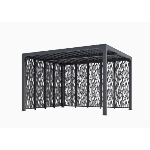 Pergola Bioclimatique Aluminium Gris Anthracite avec 9 Panneaux Moucharabieh - 10,80 m² - Lames Orientables Manuelles - HABRITA Vente Directe