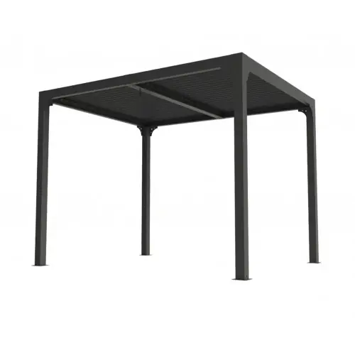 Pergola bioclimatique - Aluminium - Gris anthracite - Ventelles latérales mobiles imitation bois - 7,2 m² - HABRITA Haute Qualité