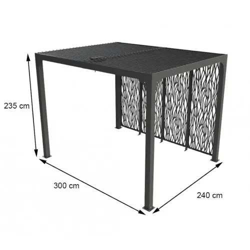 Offre Exclusive Pergola bioclimatique aluminium - gris anthracite - ventelles latérales mobiles imitation bois - 7,2 m² - HABRITA