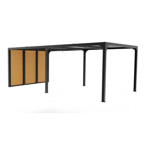 Pergola bioclimatique aluminium XXL – 21,52 m² avec ventelles latérales imitation bois – gris anthracite – HABRITA Remise