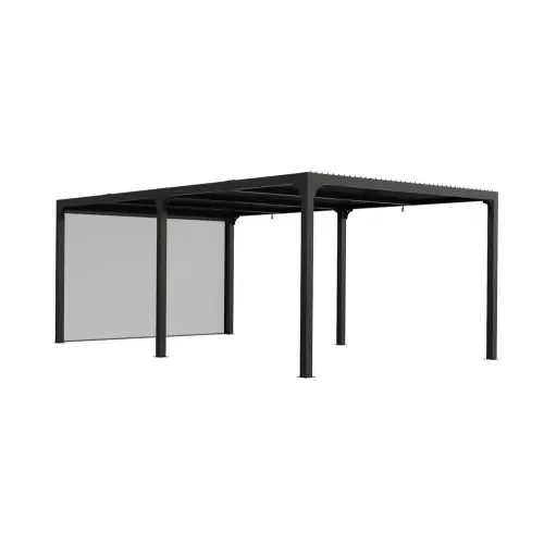 Prix Choc Pergola Bioclimatique Aluminium XXL avec Rideau Manuel – Gris Anthracite – 21,52 m² – HABRITA