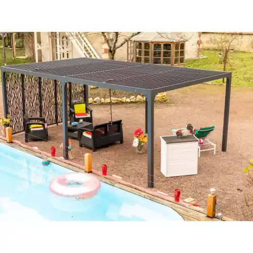 Pergola Bioclimatique Aluminium XXL - Gris Anthracite - 5 Panneaux Moucharabieh - 21,52 m² - HABRITA Commande En Gros