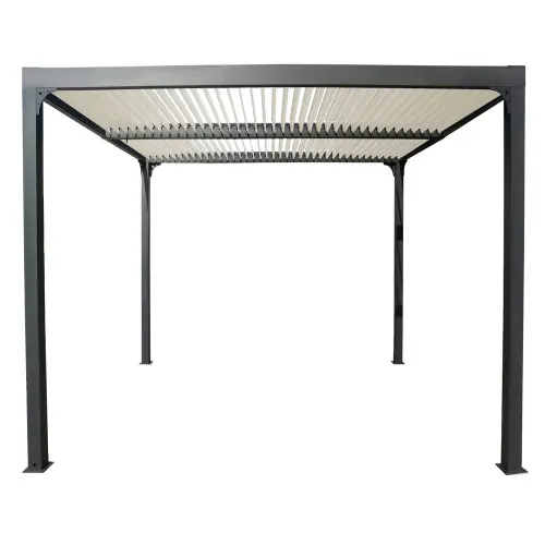 Usine Directe Pergola bioclimatique / Surf. 10,80 m2 / toit lames ovales coloris écru – Alu – HABRITA