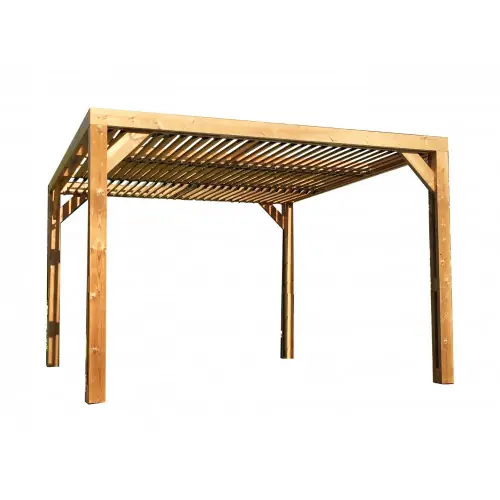 Pergola Thermauvent - Bois thermochauffé - Ventelles mobiles - 3,41 x 3,13 m - HABRITA Achat Immédiat