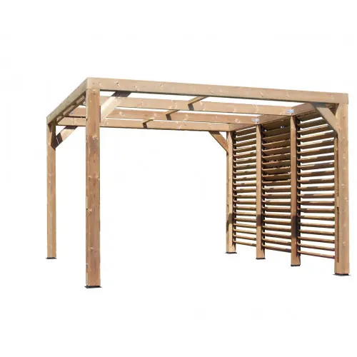 Pergola Thermauvent - Bois thermochauffé - Ventelles mobiles sur 1 paroi - 3,41 x 3,13 m - HABRITA Pas Cher
