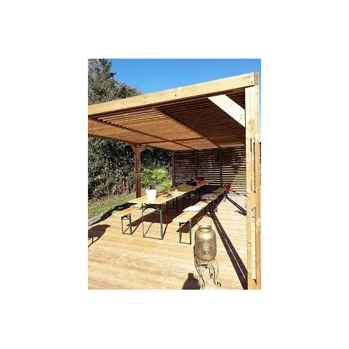 Dernier Modèle Pergola Thermauvent - Bois thermochauffé - Ventelles mobiles sur le toit et 1 paroi - 3,41 x 6,14 m - HABRITA