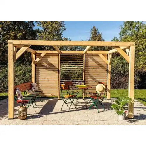 Achetez Aujourd'hui Pergola Veneto - 3,40 x 3,12 m - Sapin du Nord Contrecollé - Ventelles Mobiles sur 1 Paroi - HABRITA