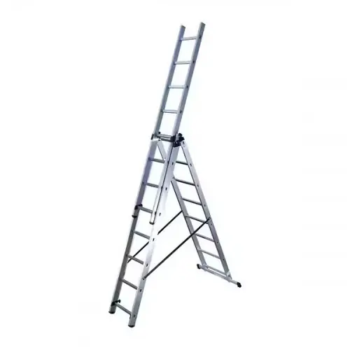 Échelle transformable 3 plans 2,25 à 5 m – aluminium – 3 x 8 échelons – HAILO Marque