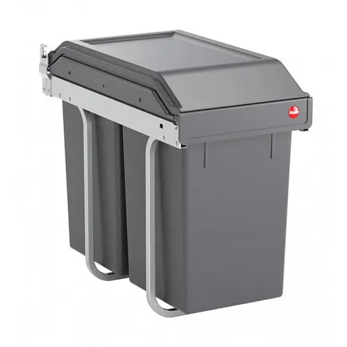 Bon Plan Poubelle de tri encastrable 30 L sous évier – 2 bacs 15 L – gris anthracite – HAILO