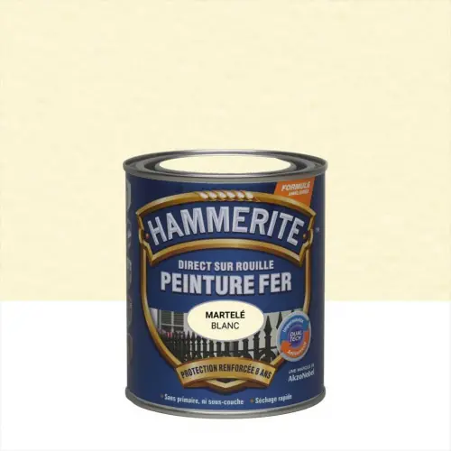 Certifié Peinture fer extérieur Direct sur rouille HAMMERITE blanc martelé 0.75 l – HAMMERITE