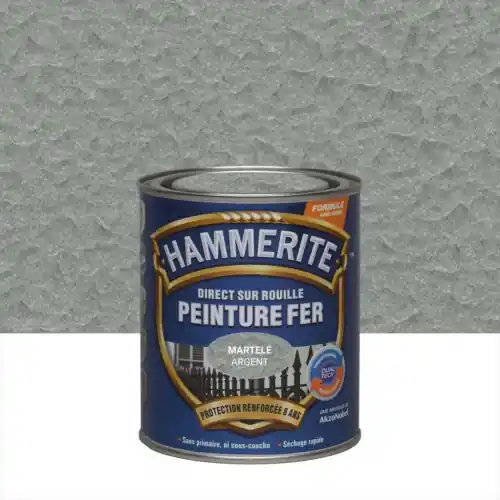Peinture fer extérieur Direct sur rouille HAMMERITE gris argent martelé 0.75 l - HAMMERITE Nouvel Arrivage
