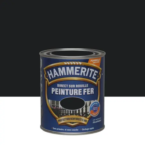 Peinture fer extérieur Direct sur rouille HAMMERITE noir brillant 0.75 l – HAMMERITE Dernière Chance