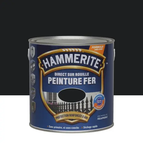 Authentique Peinture fer extérieur Direct sur rouille HAMMERITE noir brillant 2.5 l – HAMMERITE