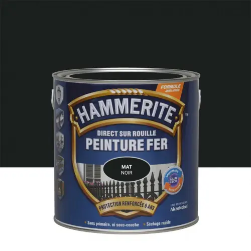 Peinture fer extérieur Direct sur rouille HAMMERITE noir ferronnerie mat 2.5 l - HAMMERITE Top Vente