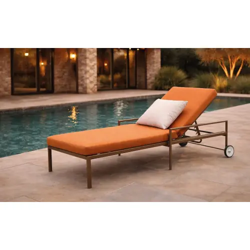 Bain de soleil multiposition – ANDROS-12 COUSSIN LUX – Aluminium finition madera tropical – Coussin tissu terracota – 1 place – HEVEA Soldes