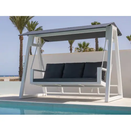 Balancelle de jardin TEO XL LUX – Aluminium finition blanc – Coussin tissu AZALEA – 3 places – HEVEA Achetez Aujourd&rsquo;hui