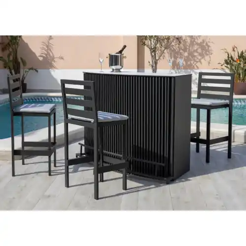 Bar de jardin DANTEL – Aluminium finition anthracite – Plateau HPL blanc – HEVEA Expédié Aujourd&rsquo;hui
