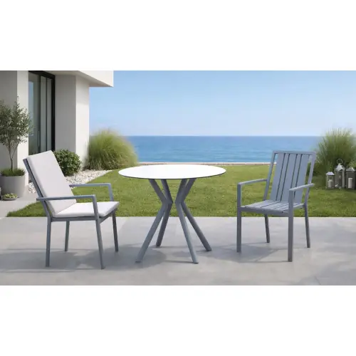 Ensemble bistrot de jardin – BEIRUT Ø80 HPL PAOLA-3 LUX – Table ronde HPL – Fauteuils avec coussins complets – 2 places – HEVEA Expédié Aujourd&rsquo;hui
