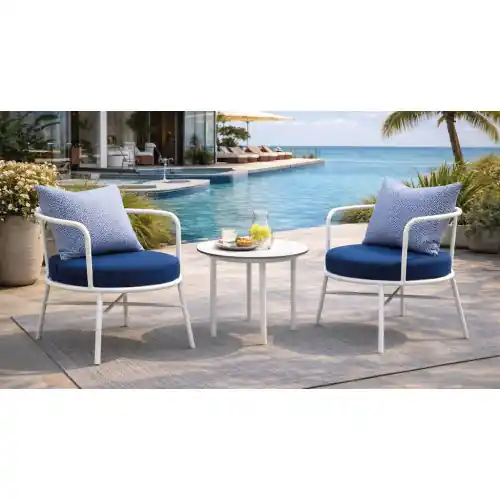 Produit De Marque Ensemble relax de jardin – PUMA LUNA – 2 fauteuils relax avec table basse – Structure aluminium blanc – Coussins LUX – 2 places – HEVEA
