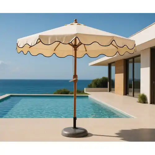 Offre Exclusive Parasol de jardin – BARBADOS-300 – Finition bois – Toile polyester beige 200 g/m² – HEVEA