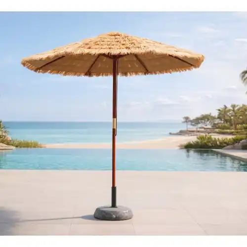 Parasol de jardin – DURBAN-270 – Bois tropical – Couverture rafia naturelle – HEVEA Affaire À Saisir