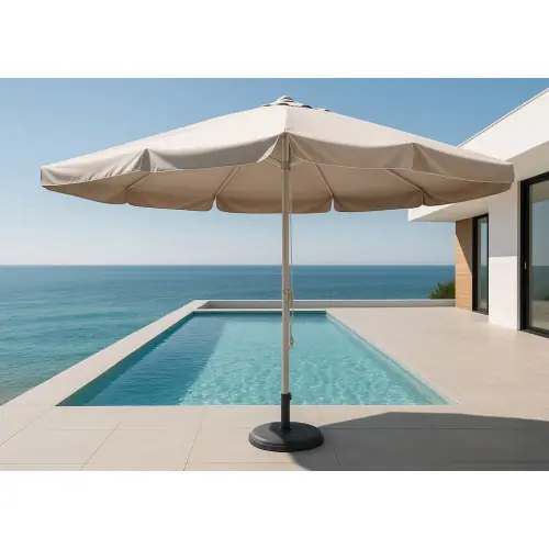 Nouveauté Parasol professionnel – SAMSON-80 Ø500 cm – Structure aluminium – Toile acrylique blanche – HEVEA