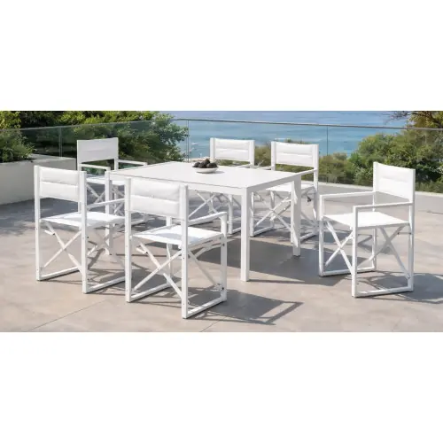 Salon à manger de jardin - PALMA 200 HPL DIRECTOR/6 - Table rectangulaire HPL - Fauteuils pliables en textilène - 6 places - HEVEA Commande En Gros