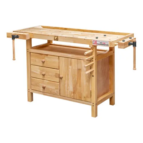 Vente Flash Etabli bois 1380 x 620 mm 1 porte + 3 tiroirs – Holzmann