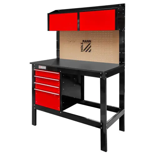 Solde Etabli métallique 1205 x 580 mm 6 tiroirs + fond MDF perforé + 20 crochets - Holzmann