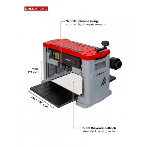 Dernière Chance Raboteuse stationnaire - DHM330_230V - 330 mm - Table acier - 1500 W - Lames réversibles - 230 V - Holzmann