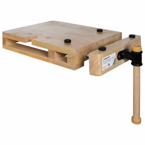 Promotion Établi mobile avec étau 360 x 300 mm – plateau bois et poignée de transport – Holzmann